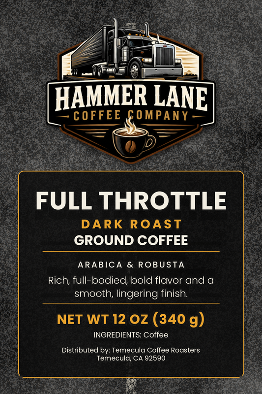 Full Throttle dark roast coffee bag label, 12 oz
