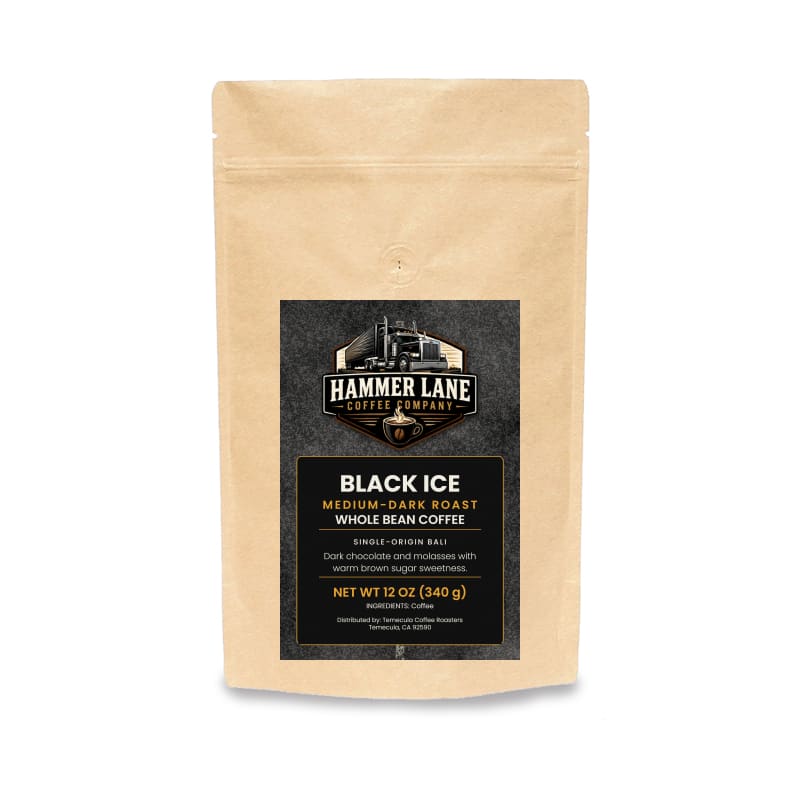 Black Ice 12 oz medium-dark roast coffee bag – Hammer Lane Coffee Company