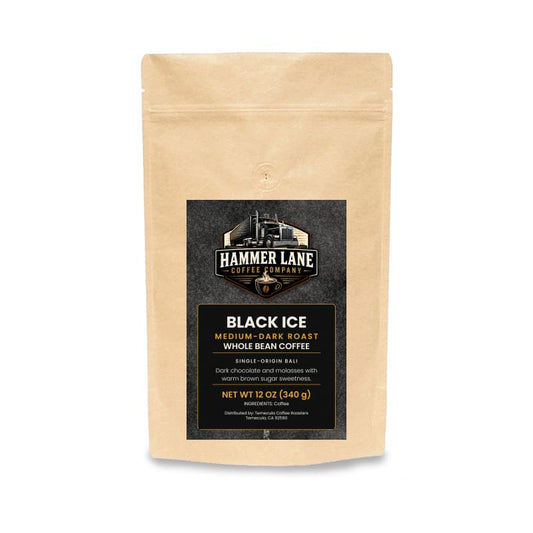 Black Ice 12 oz medium-dark roast coffee bag – Hammer Lane Coffee Company