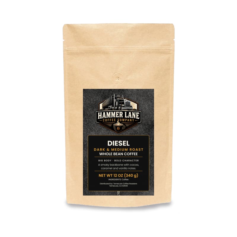 Diesel 12 oz dark and medium roast coffee bag – Hammer Lane Coffee Company