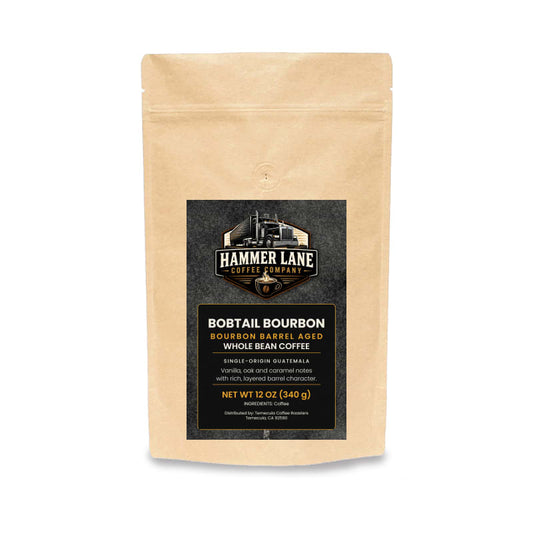 Bobtail Bourbon 12 oz bourbon barrel aged coffee bag – Hammer Lane Coffee Company